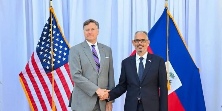 Prime Minister Alix Didier Fils-Aimé meets with U.S. Deputy Secretary of State Christopher Landau at National Palace